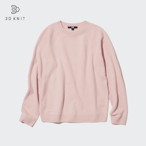 Uniqlo 3D Knit Cashmere Crew Neck Long-Sleeve Naisten Neulepuserot Pinkki | 2430-BMSDN