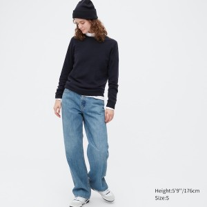 Uniqlo 3D Knit Cashmere Crew Neck Long-Sleeve Naisten Neulepuserot Laivastonsininen | 3625-DSKIV