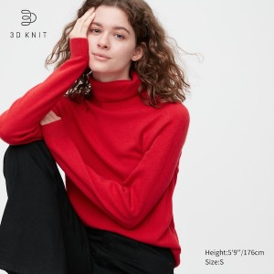 Uniqlo 3D Knit Cashmere Turtleneck Long-Sleeve Naisten Neulepuserot Punainen | 1630-RNMHK