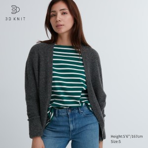 Uniqlo 3D Knit Souffle Yarn Long-Sleeve Naisten Neuletakki Tummanharmaat | 7862-QNLVH