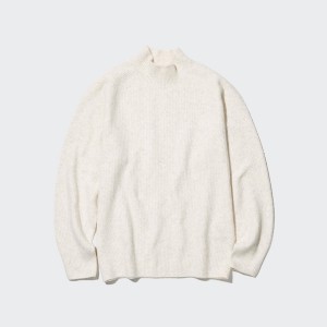 Uniqlo 3D Knit Souffle Yarn Mock Neck Miesten Neulepuserot Valkoinen | 9052-JILAC