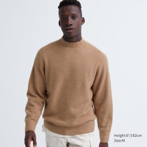 Uniqlo 3D Knit Souffle Yarn Mock Neck Miesten Neulepuserot Ruskea | 7582-NASQH