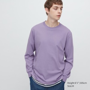 Uniqlo AIRism Cotton UV Protection Crew Neck Miesten T Paidat Violetit | 4780-EHJWK