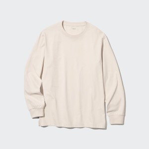 Uniqlo AIRism Cotton UV Protection Crew Neck Long-Sleeve Miesten T Paidat Valkoinen | 0576-ICQSU