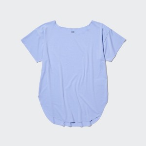 Uniqlo AIRism Seamless Boat Neck Short-Sleeve Long Naisten T Paidat Sininen | 9860-XGBMJ