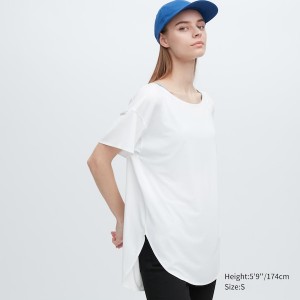 Uniqlo AIRism Seamless Boat Neck Short-Sleeve Long Naisten T Paidat Valkoinen | 7328-HBOUA