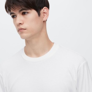 Uniqlo Brushed Cotton Crew Neck Long-Sleeve Miesten T Paidat Valkoinen | 3241-NHBWT