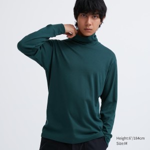 Uniqlo Brushed Cotton Turtleneck Long-Sleeve Miesten T Paidat Tummanvihreä | 4536-LNUMI