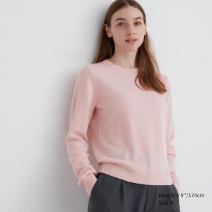 Uniqlo Cashmere Crew Neck Long-Sleeve Naisten Neulepuserot Pinkki | 9375-XJQUE