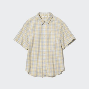 Uniqlo Cotton Checked Short-Sleeve Naisten Paidat Keltainen | 9851-ZPAXN