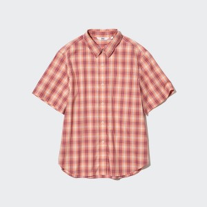 Uniqlo Cotton Checked Short-Sleeve Naisten Paidat Pinkki | 5184-PLCQA