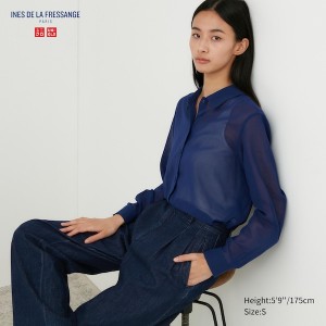 Uniqlo Cotton Sheer Long-Sleeve Naisten Paidat Sininen | 3415-CSZDK