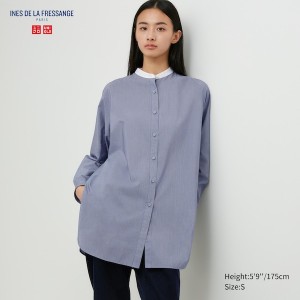 Uniqlo Cotton Silk Long-Sleeve Tunic Naisten Paidat Sininen | 9281-GRAVK