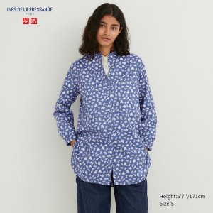 Uniqlo Cotton Silk Long-Sleeve Tunic Naisten Paidat Sininen | 6739-XNKWJ