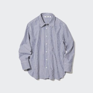 Uniqlo Cotton Striped Long-Sleeve Naisten Paidat Sininen | 6297-SARYH