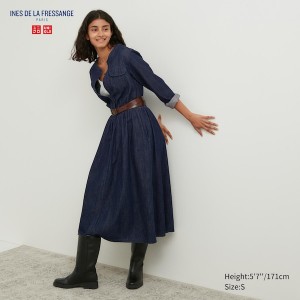 Uniqlo Denim Long-Sleeve Naisten Mekko Laivastonsininen | 1602-MNCHY