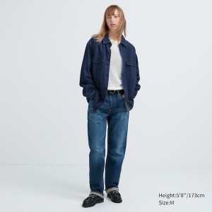 Uniqlo Denim Utility Long-Sleeve Overshirt Naisten Paidat Sininen | 1054-EDCJB