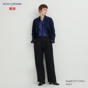 Uniqlo Denim Wide-Fit Pleated Naisten Housut Mustat | 1059-RHQJU