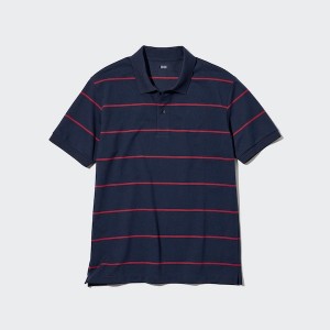 Uniqlo Dry Pique Striped Short-Sleeve Miesten Pikeepaita Laivastonsininen | 2409-YCGLE