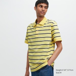 Uniqlo Dry Pique Striped Short-Sleeve Miesten Pikeepaita Keltainen | 2581-TIBKG