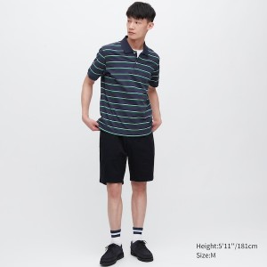 Uniqlo Dry Pique Striped Short-Sleeve Miesten Pikeepaita Laivastonsininen | 7451-DYZIT