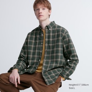 Uniqlo Extra Fine Cotton Broadcloth Checked Long-Sleeve Naisten Paidat Oliivinvihreä | 6029-JQRWI