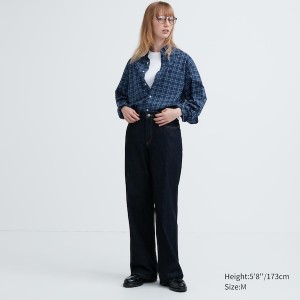 Uniqlo Extra Fine Cotton Broadcloth Checked Long-Sleeve Naisten Paidat Sininen | 0159-YLHKQ