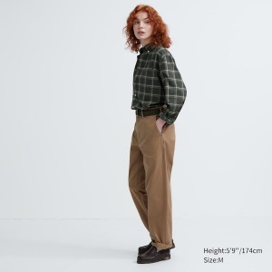 Uniqlo Extra Fine Cotton Broadcloth Checked Long-Sleeve Naisten Paidat Oliivinvihreä | 5719-FONDR