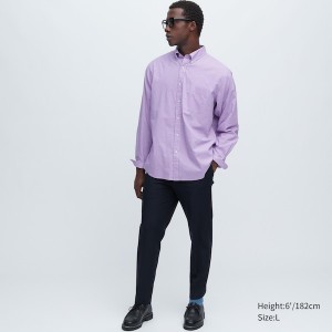 Uniqlo Extra Fine Cotton Broadcloth Checkered Long-Sleeve Miesten Paidat Violetit | 8605-FTXNB