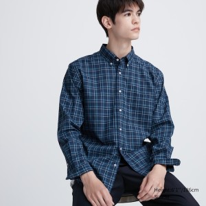 Uniqlo Extra Fine Cotton Broadcloth Checked Long-Sleeve Miesten Paidat Sininen | 2841-EFZGH