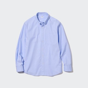 Uniqlo Extra Fine Cotton Broadcloth Long-Sleeve Miesten Paidat Sininen | 8714-OIDCN