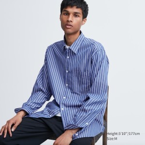 Uniqlo Extra Fine Cotton Broadcloth Long-Sleeve Miesten Paidat Sininen | 8574-VTJUE