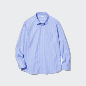 Uniqlo Extra Fine Cotton Broadcloth Striped Long-Sleeve Naisten Paidat Sininen | 1473-PQLHV