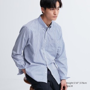 Uniqlo Extra Fine Cotton Broadcloth Striped Long-Sleeve Miesten Paidat Sininen | 3982-SCWQR