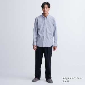 Uniqlo Extra Fine Cotton Broadcloth Striped Long-Sleeve Miesten Paidat Sininen | 8152-XGQZN