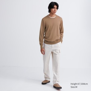 Uniqlo Extra Fine Merino Crew Neck Miesten Neulepuserot Aprikoosi | 9715-TFRNV