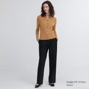 Uniqlo Extra Fine Merino Ribbed Polo Naisten Neuletakki Ruskea | 3507-MUVPN