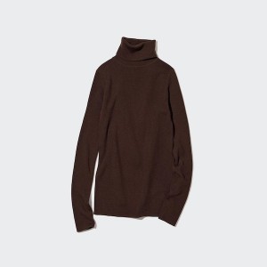 Uniqlo Extra Fine Merino Ribbed Turtleneck Long-Sleeve Naisten Neulepuserot Suklaa | 4359-ZCQTJ