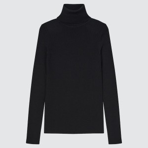 Uniqlo Extra Fine Merino Ribbed Turtleneck Long-Sleeve Naisten Neulepuserot Mustat | 0645-FPIAW