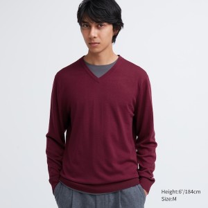 Uniqlo Extra Fine Merino V-Neck Miesten Neulepuserot Viininpunainen | 3608-YIHJV