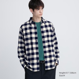 Uniqlo Flannel Checked Long-Sleeve Miesten Paidat Sininen | 9801-VEWNU