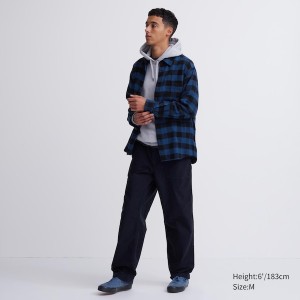 Uniqlo Flannel Checked Long-Sleeve Miesten Paidat Sininen | 9365-SJRFK