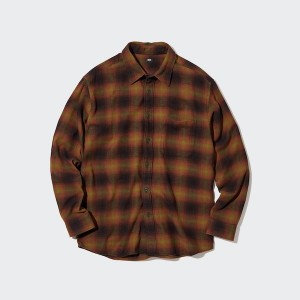 Uniqlo Flannel Checked Long-Sleeve Miesten Paidat Ruskea | 3496-BVISY