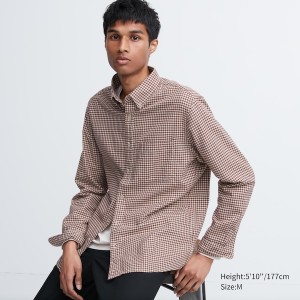 Uniqlo Flannel Checked Long-Sleeve Miesten Paidat Punainen | 9051-QTOGJ