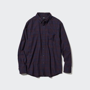 Uniqlo Flannel Checked Long-Sleeve Miesten Paidat Viininpunainen | 2580-EWAFT