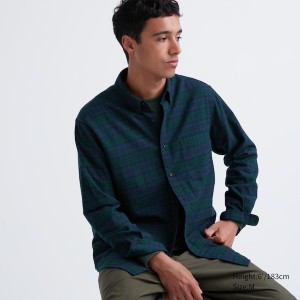 Uniqlo Flannel Checked Long-Sleeve Miesten Paidat Tummanvihreä | 6102-ZAVJS