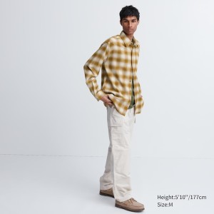 Uniqlo Flannel Checked Long-Sleeve Miesten Paidat Keltainen | 4153-IVLEO