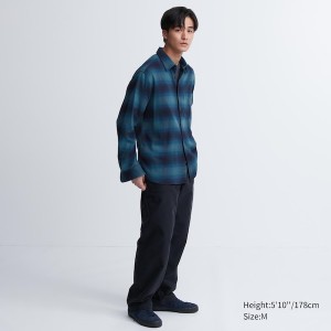 Uniqlo Flannel Checked Long-Sleeve Miesten Paidat Sininen | 6823-WHEZF