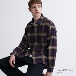 Uniqlo Flannel Checked Long-Sleeve Miesten Paidat Viininpunainen | 1235-UYDTX