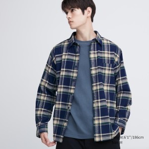 Uniqlo Flannel Checked Long-Sleeve Miesten Paidat Sininen | 3865-GMRQP